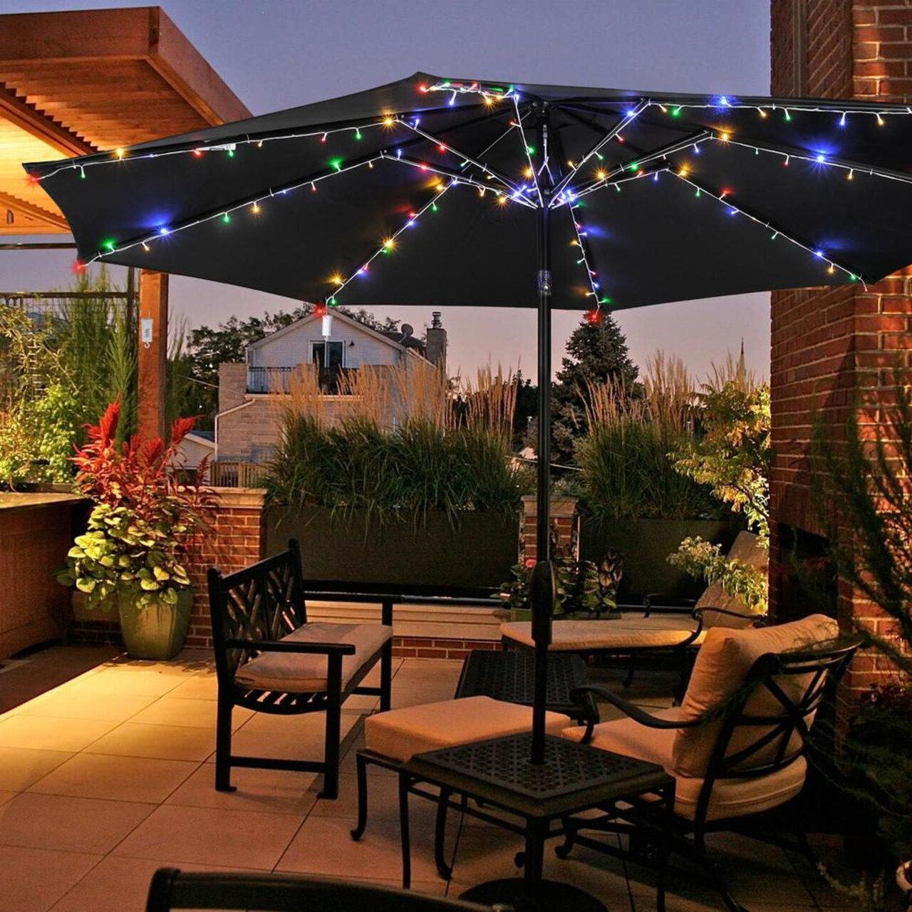 Edge Collections - SolarPowered Patio Umbrella with LED Lights - 1 Piece